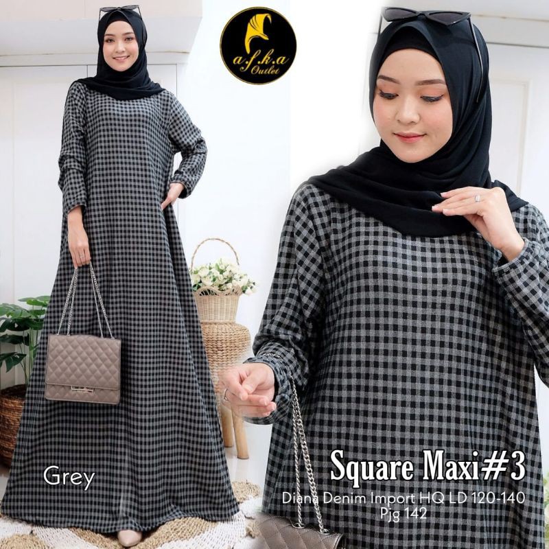 SQUARE MAXY #3 BAJU GAMIS MUSLIM TERBARU BAHAN DIANA DENIM JUMBO LD120 MELAR 135 ADEM TEBAL NYAMAN