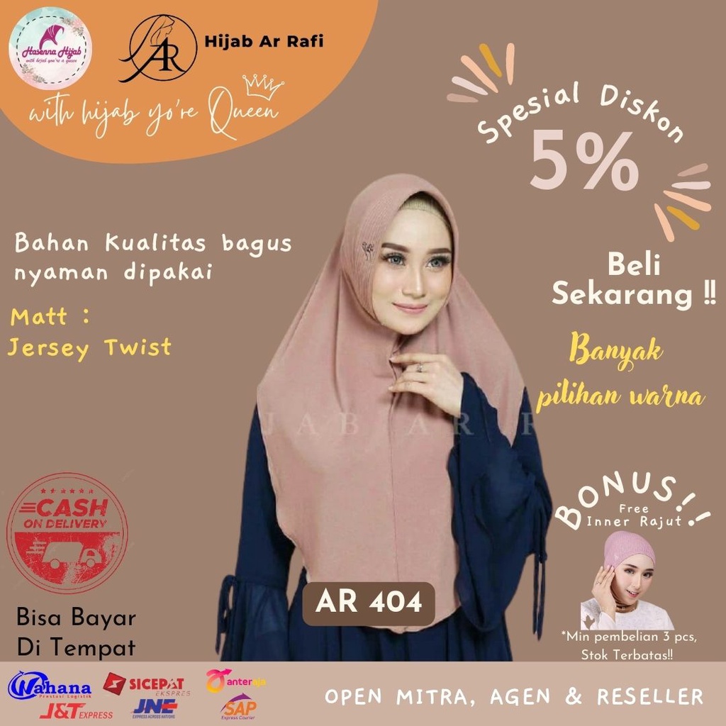 Kerudung Arrafi Hijab Terbaru AR 404 Instan Polos Matt Jersey Twist Galeri Arrafi Hijab