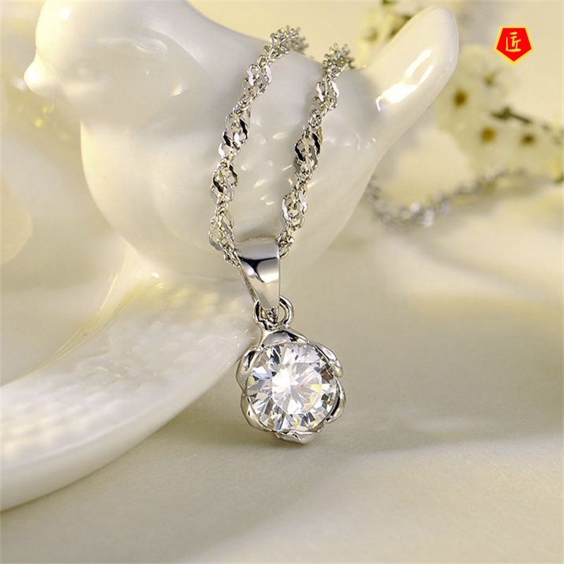 [Ready Stock]Women's Korean-Style Fashion Plum Blossom Pendant Diamond-Studded Necklace Simple Fashion