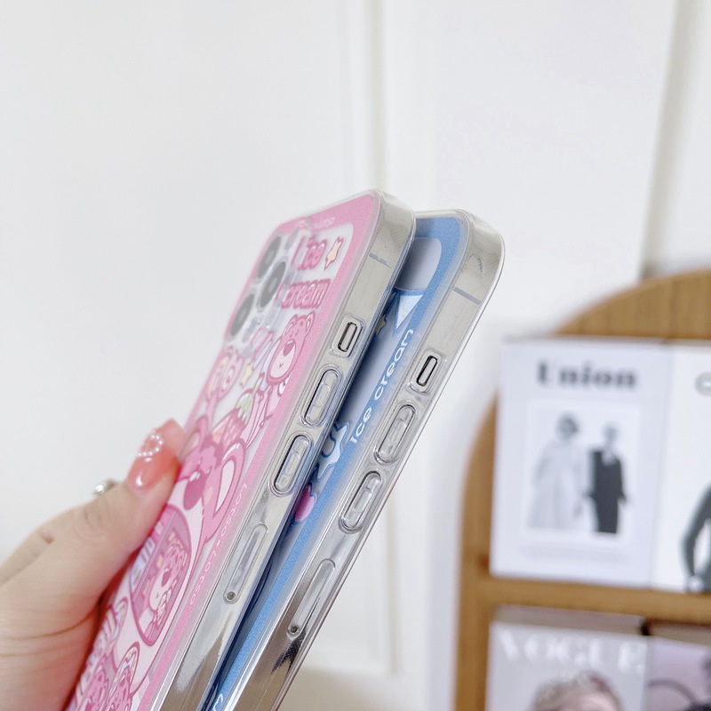 New ICE Cream Strawberry Bear Soft Case HP iP iPhone 11 12 13 Pro Max Mini 6 6S 7 8 + Plus SE 2020 X XR XS Max Pink Casing Apple