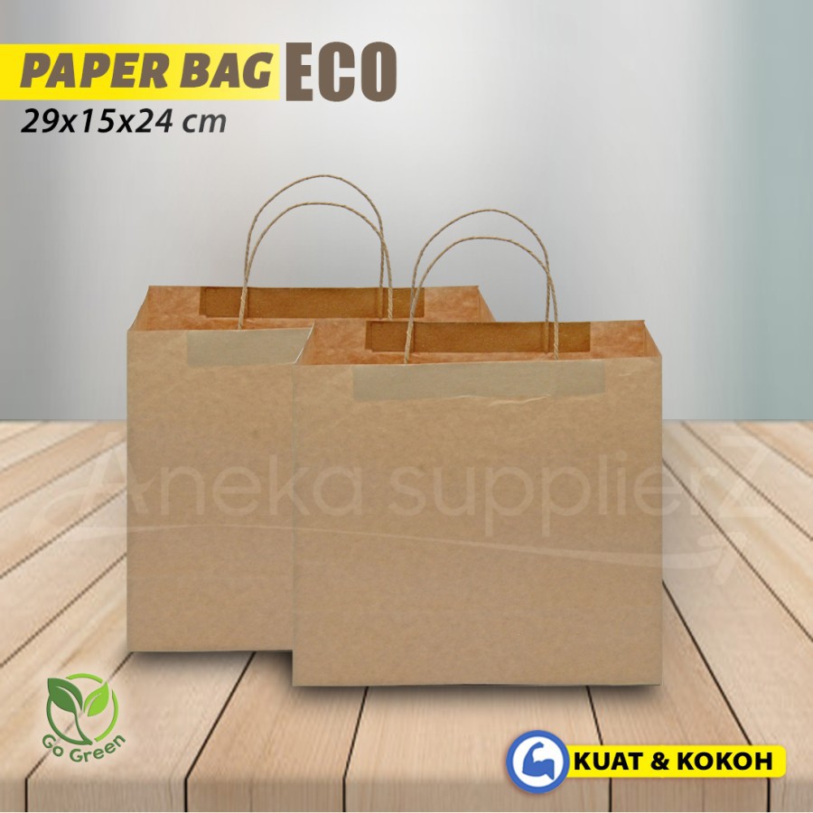 

Paper Bag Polos - Paper Bag Tali Kertas | 29x15x24 cm - COKLAT (20PC)