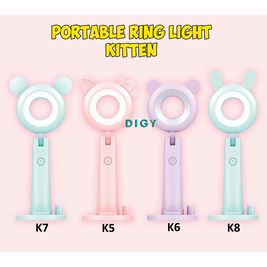 Termurah korea style Portable Ring Light KITTEN Tripod Murah Lampu Bundar Hp smartphone Karakter