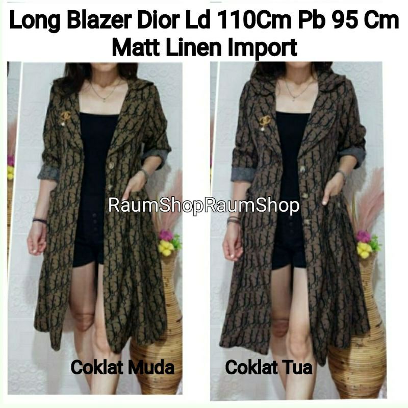 OUTER LONG BLAZER Import Wanita Diorr Gucc1 Premium Bahan Latin Linen Bangkok Tebal Korean Style Ala