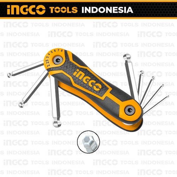 Kunci L Lipat Sepeda INGCO HHK14082 SET 8 Pcs Ball Point Hex Key Cr-V Obeng Portable Tekuk 8pcs Bola