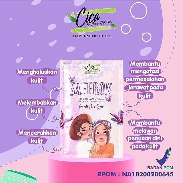 MASKER SAFFRON CICA BPOM ORGANIK MENGANDUNG CENTELLA