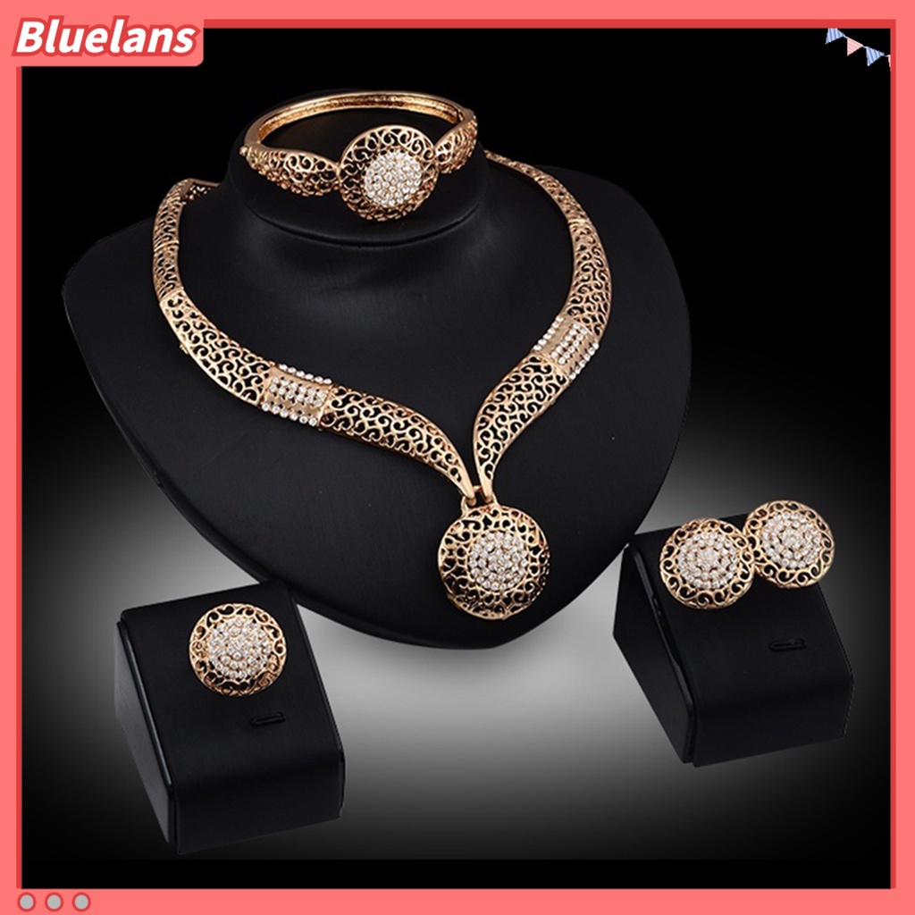 Bluelans 4Pcs Jewelry Sets Hollow Round Pendant Rhinestone Decor Alloy Women Fashion Jewelry Setss