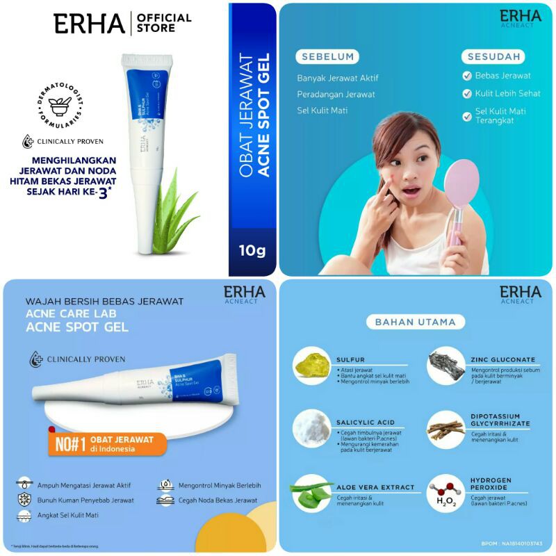 ERHA ACNE SPOT GEL ORIGINAL OBAT JERAWAT TOTOL AMPUH