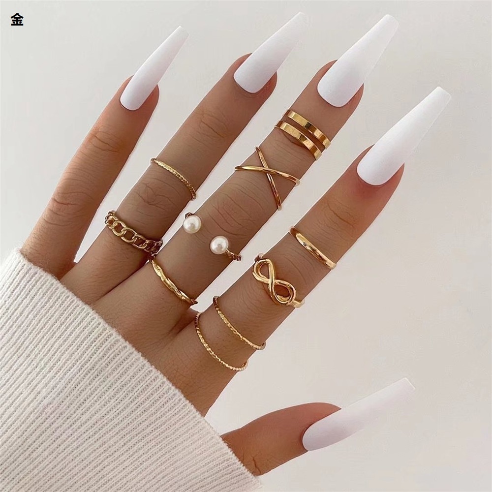 6 Pcs/10 Pcs/15 Pcs woman fashion boho retro Vintage Mutiara Bunga Jari Telunjuk rings set Perhiasan