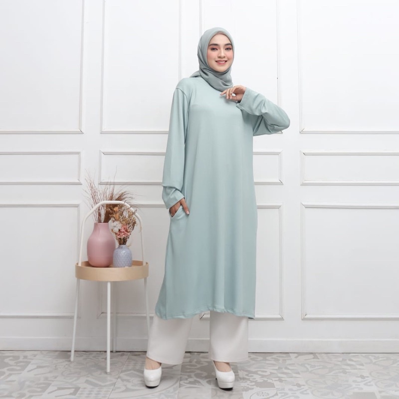 TUNIK BORTEGA - KAOS RAJUT IMPORT MUSLIMAH JUMBO XXL MURAH GROSIR POLOS KNIT TEBAL ADEM MELAR ABG