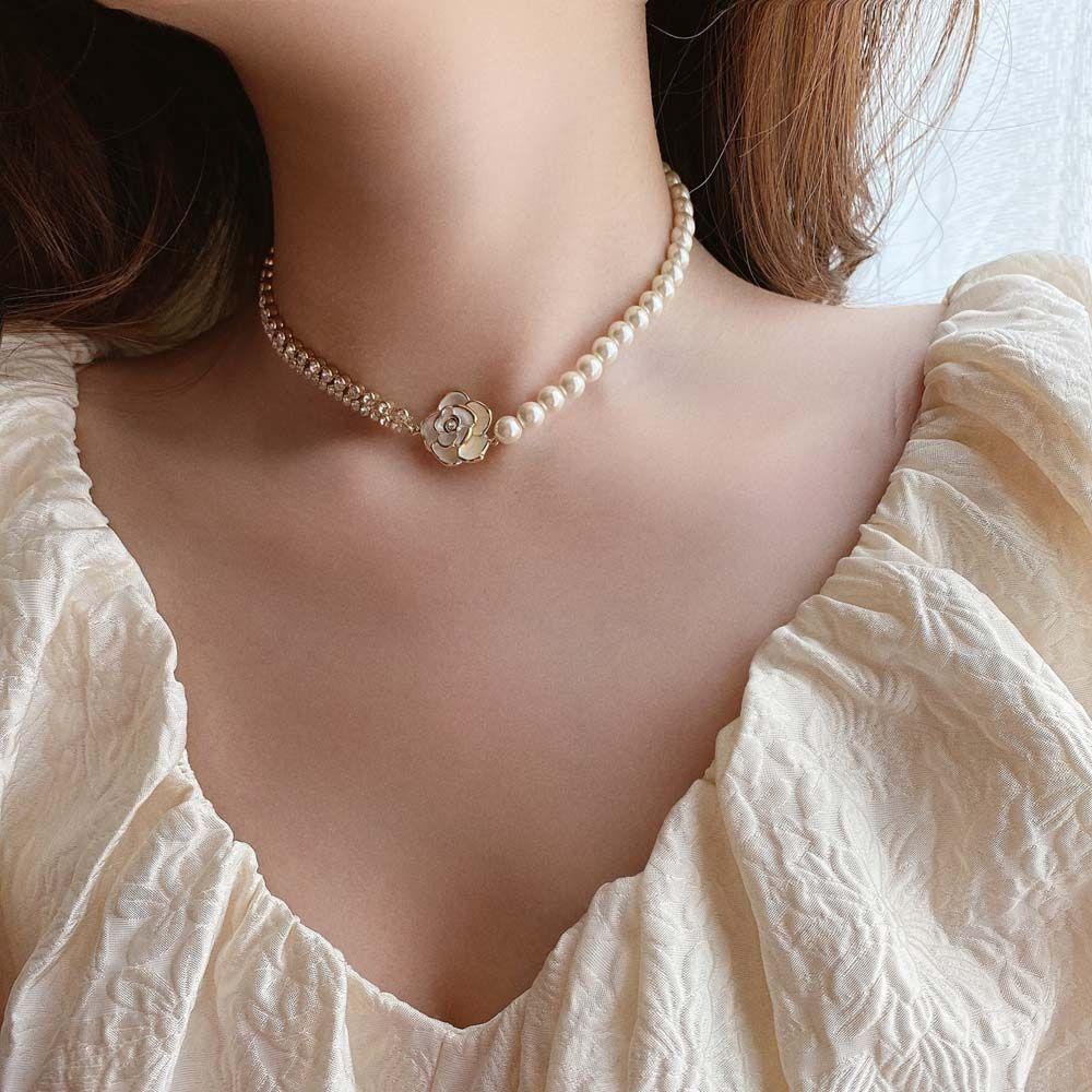 Mxbeauty Kalung Mutiara Manis Vintage Bunga Manik-Manik Berlian Imitasi Baroque Gaya Korea Necklace