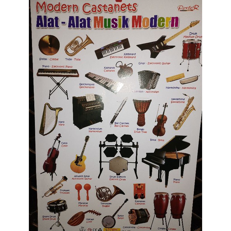 Poster Edukasi Anak Gambar Alat Musik Modern Bilingual Bahasa Inggris Indonesia Shopee Indonesia