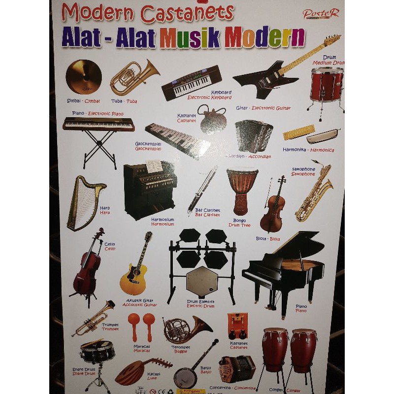 Poster Edukasi Anak Gambar Alat Musik Modern Bilingual Bahasa Inggris