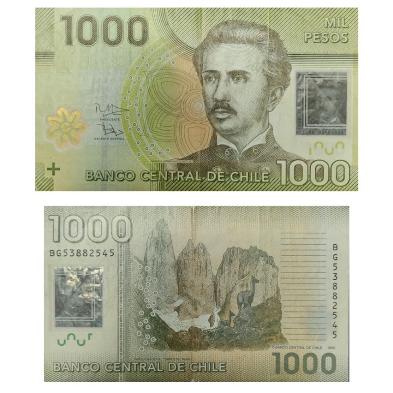 Uang Polymer Negara Chile 1000 Peso Tahun 2015 Kondisi AXF  Utuh Original 100%