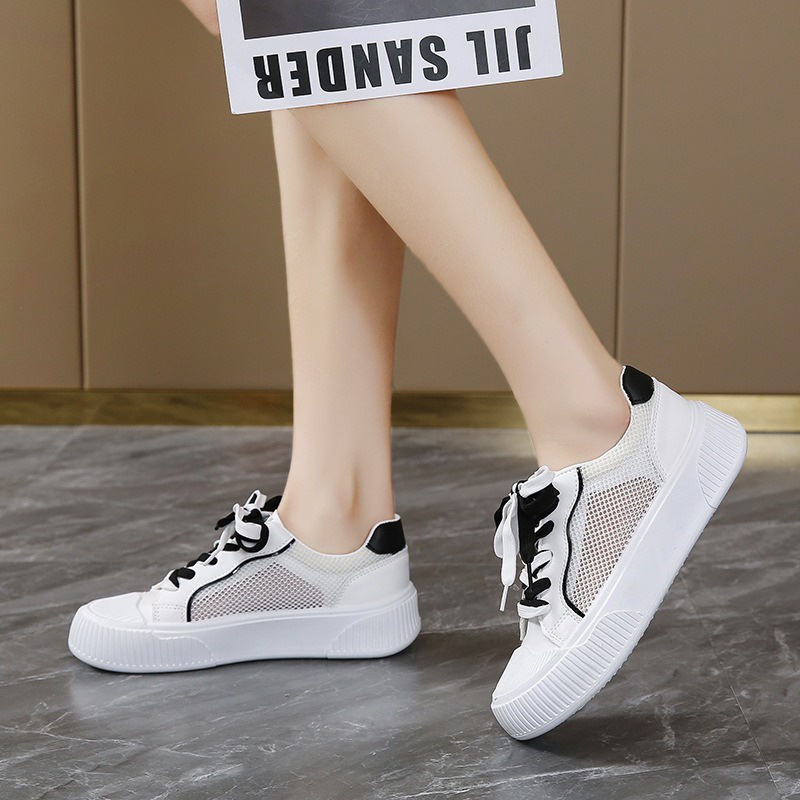 Sepatu Korea Sneakers Putih Wanita Import Cantik Sepatu Perempuan Casual Tali Two Tone Trendy SP-193