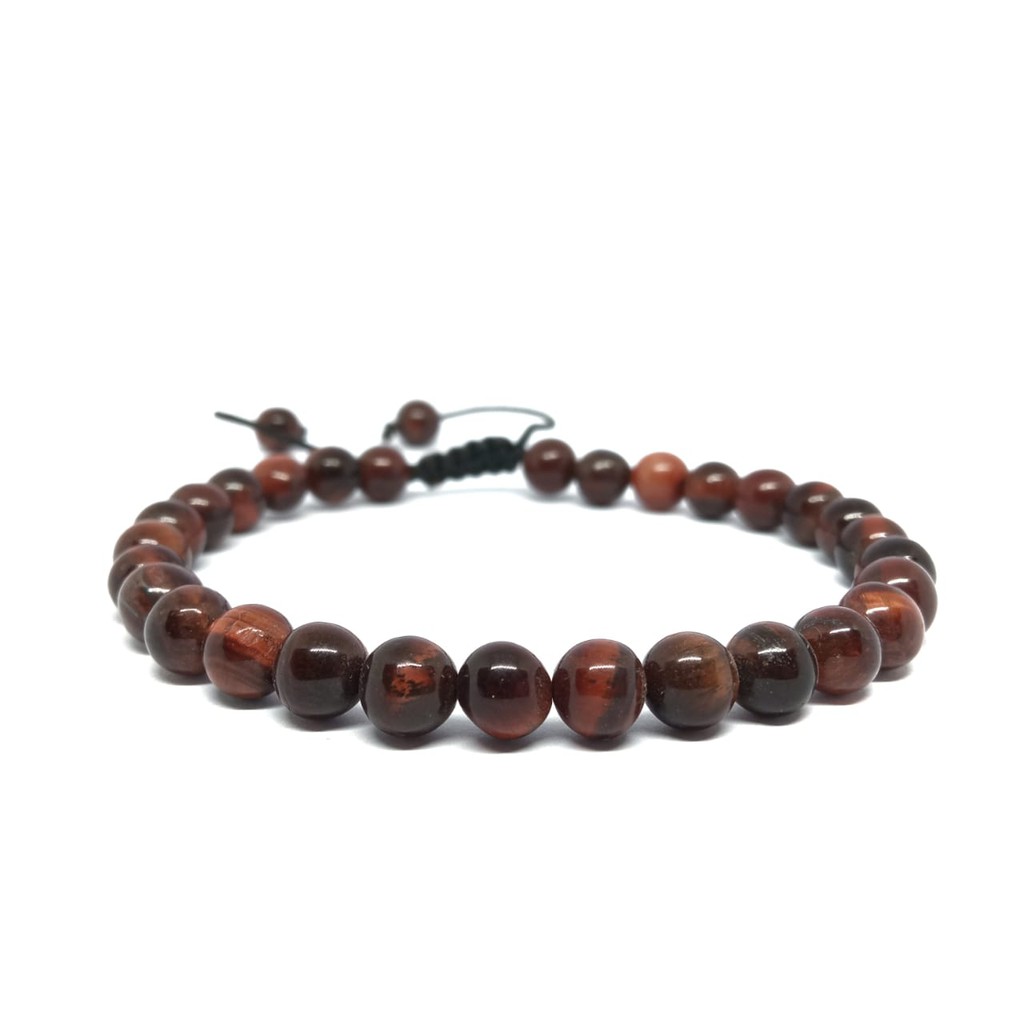 GELANG TANGAN BATU NATURAL RED TIGER EYE DIM 6 &amp; 8MM SHAMBALA