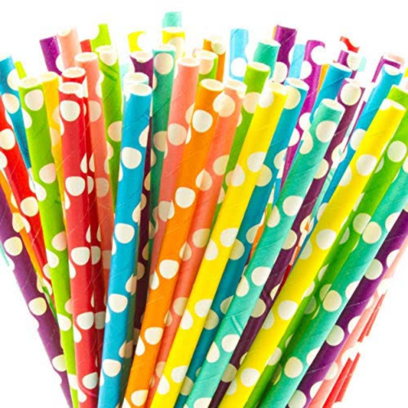 25 Pcs Sedotan Kertas Warna/i Motif Zigzag dan Polkadot ~ Paper Straw ~ Party Straw