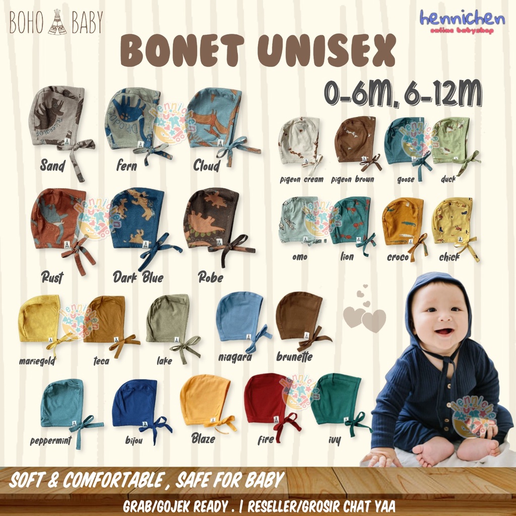 BOHOPANNA BOHO BABY Bonet bonnet unisex  topi bayi 0-12 bulan BOHOBABY