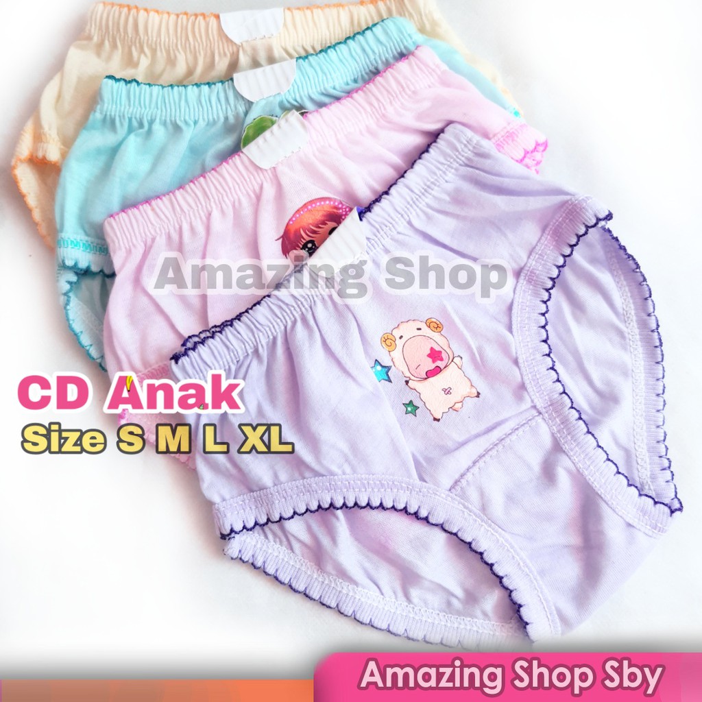 1 Lusin (12 Pcs) CD Celana Dalam Anak Perempuan Cewek Polos Sablon Cantik