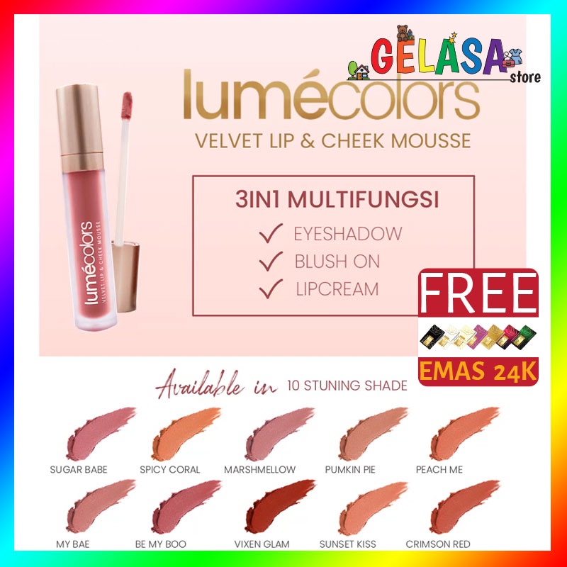 (Free Emas) Lumecolors Lipmousse 3in1 Velvet Lip Cheek Mousse Eyeshadow