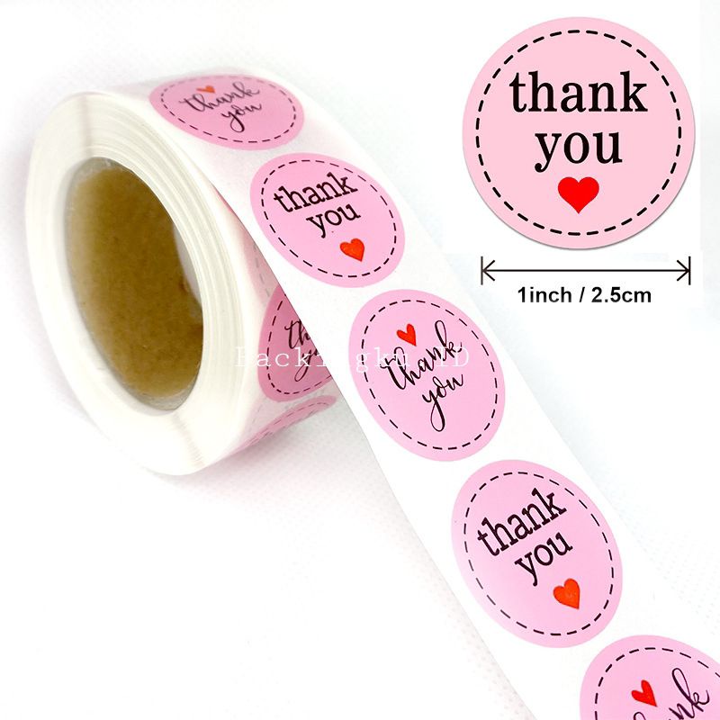 [Kecil 2.5cm] Sticker Label Thank You | Segel Roll 500 pc-ty pink