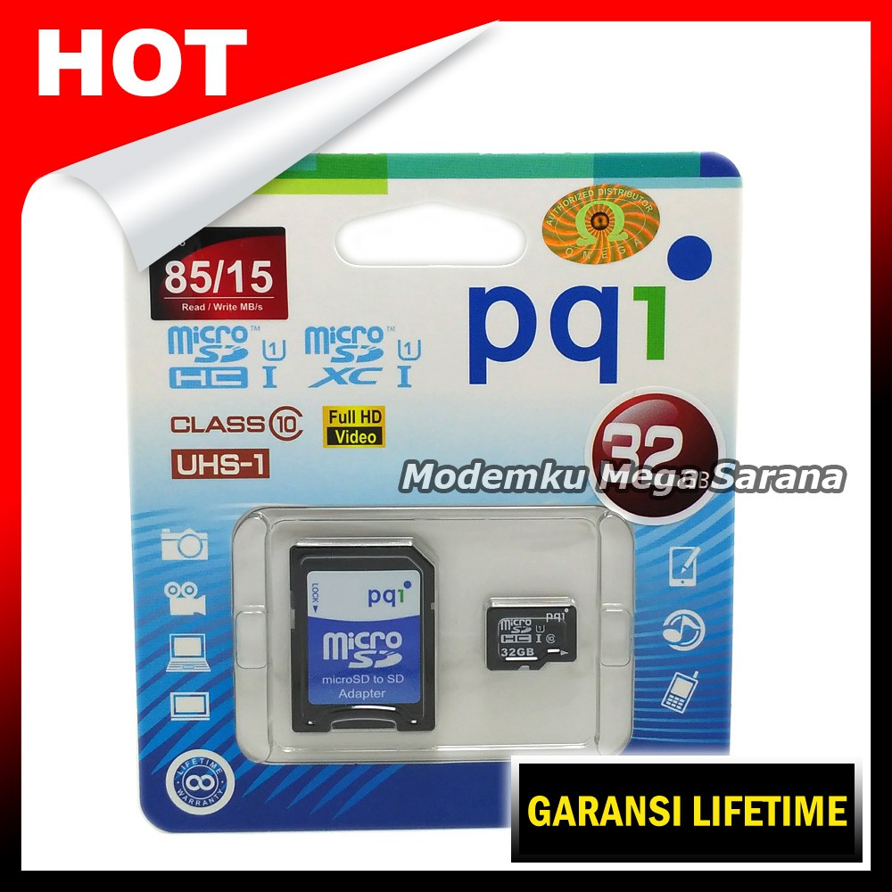 PQI MicroSDHC Card 32GB Class 10 UHS-1 + Adapter