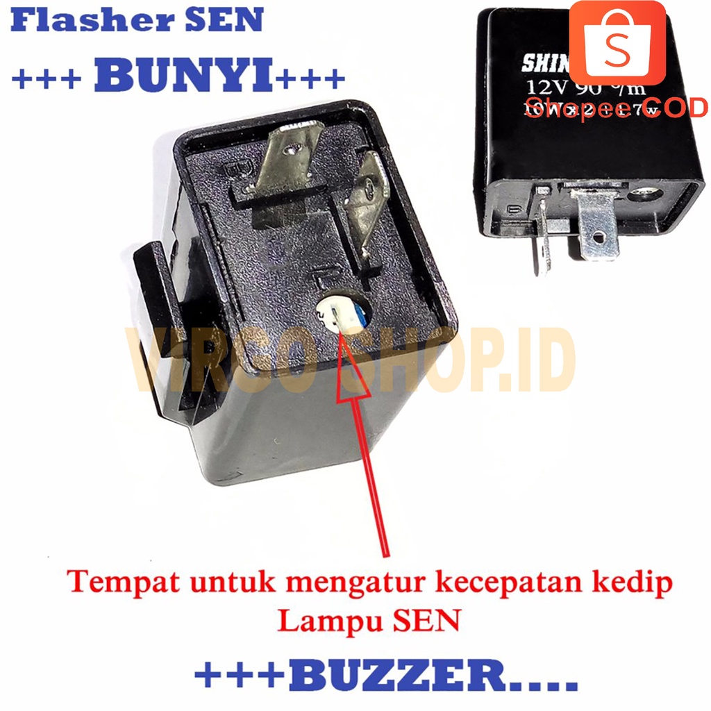 Relay Flasher Sen/ Sein Bisa untuk Sen Lampu LED + Buzzer Bunyi Saat Sen Menyala / Lampu Sen / Lampu / Lampu Sein / Flasher / Lampu Sen Kedip / Sein / Flasher Sein Bunyi / Sen / Buzzer