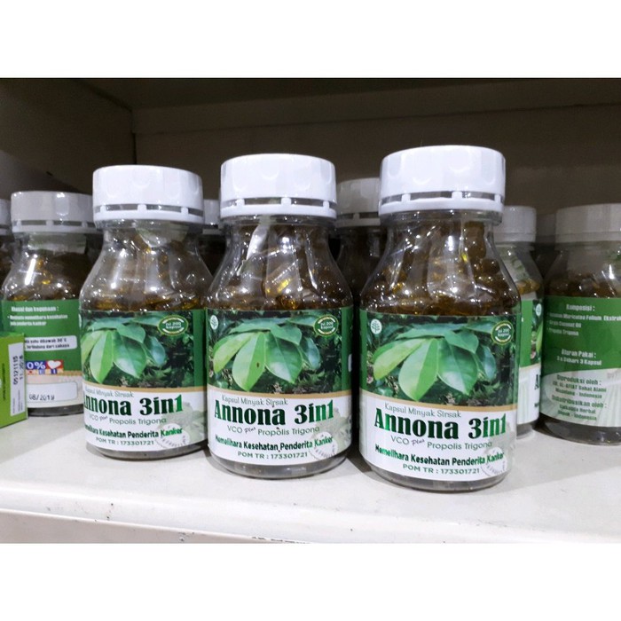 Annona 3 in 1 isi 200 kapsul Minyak Daun Sirsak vco Propolis Trigona Anti Kanker, Tumor, Mioum dll