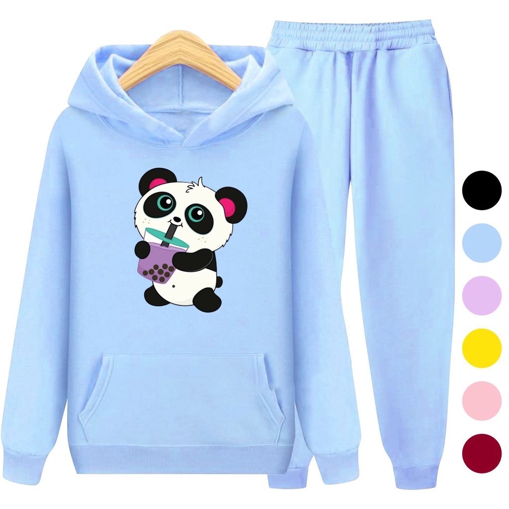 Setelan Anak Sweater Hoodie BOBA PANDA / Set Sweater Anak - Remaja Size S (3-5 Thn) M (5-7 Thn) XL(9-12 thn) XXL (13 + thn)