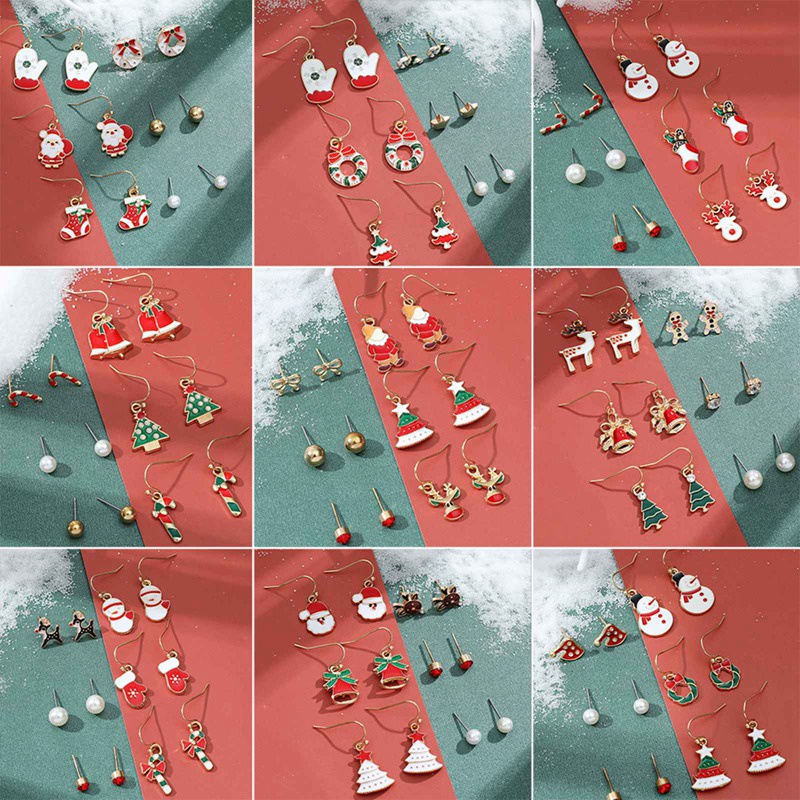 Fancyqube 6 Pasang / Set Anting Desain Kartun Pohon Natal Gingerbread Man Snowflake Untuk Wanita