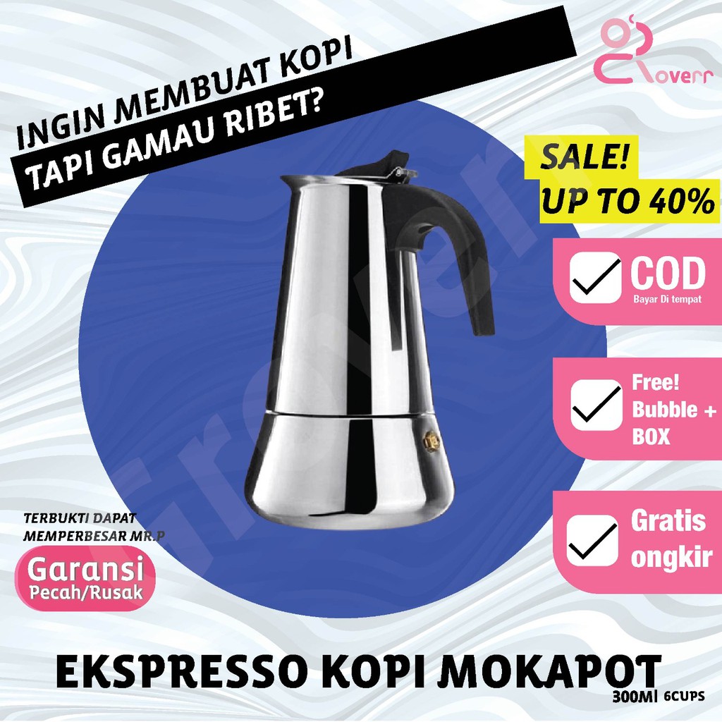 Alat Mesin Teko Pembuat Kopi Espresso Mokapot Moka Pot Cofee Coffe Cofee Coffee Maker 300mL 6cup