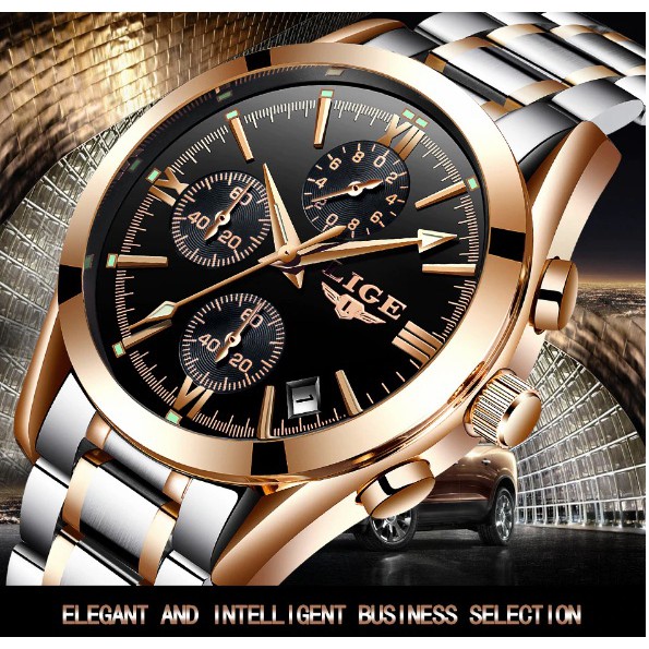 JAM TANGAN ORIGINAL LIGE Top Luxury Military Sport Quartz Full Steel