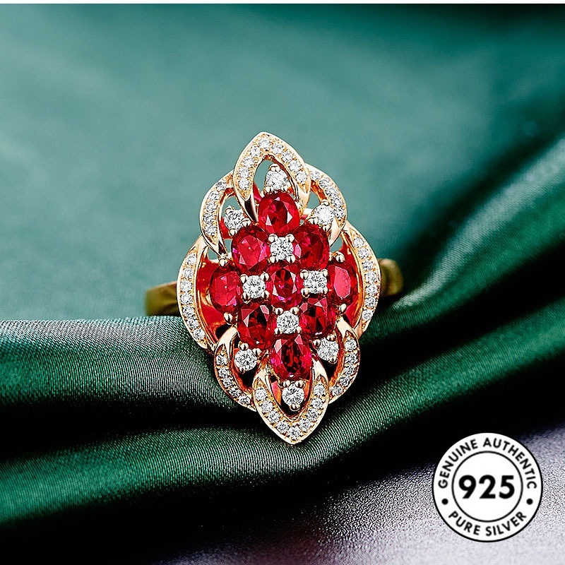 Cincin Sterling Silver 925 Dengan Ruby Warna Rose Gold Untuk Wanita