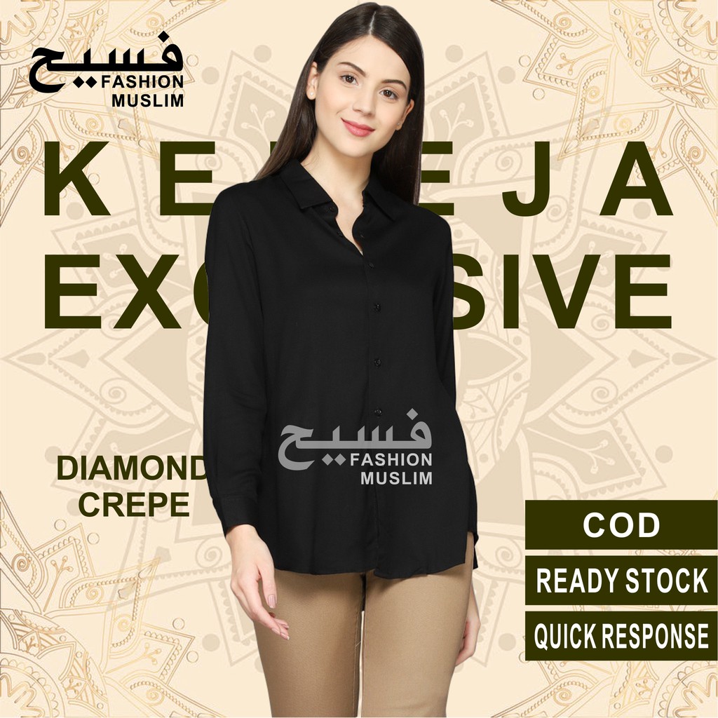 kemeja wanita polos lengan panjang basic kekinian hem cewek baju kantor slimfit simple terbaru murah