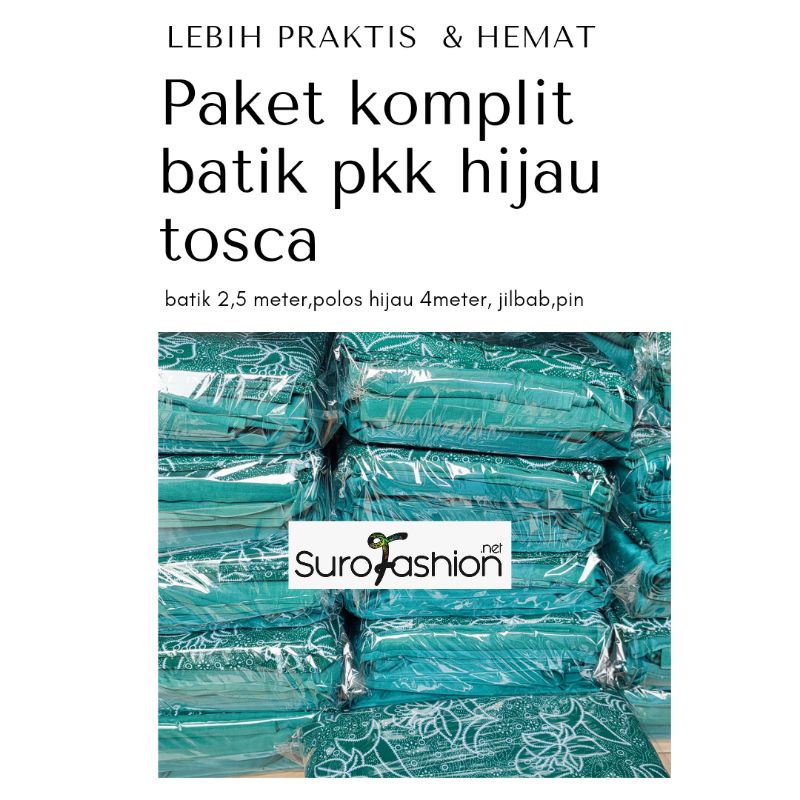 Paket kain batik pkk 2,5 meter polos 4 meter warna hijau tosca