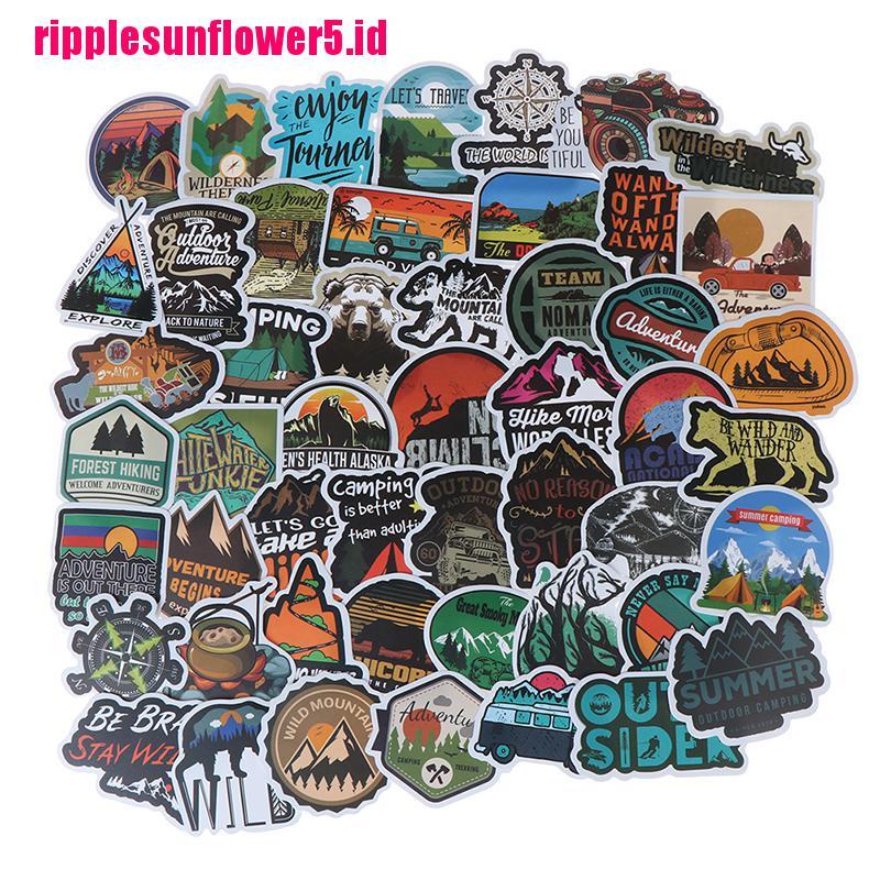 50pcs Stiker Motif Pemandangan Petualangan Camping Untuk Dekorasi Laptop / Koper / Gitar