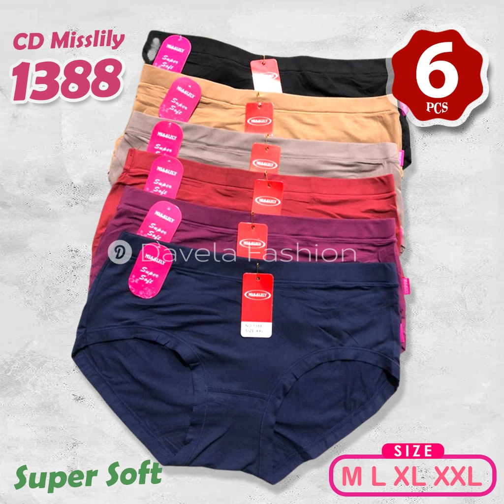 6 Pcs Celana Dalam Misslily 1388 | CD Wanita Size M L XL XXL | CD Super Soft