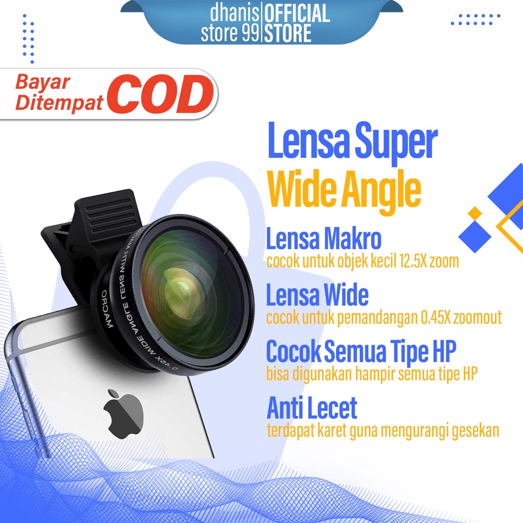 Lensa Super Wide Angle Lens 0.45X Macro Smartphone Aksesoris Lensa Tambahan HP Handphone