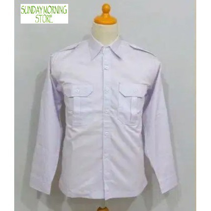 KEMEJA PDL PANJANG PRIA PDH PDL DUA SAKU DEPAN PUTIH POLOS MURAH PNS SATPAM DOKTER M - L8