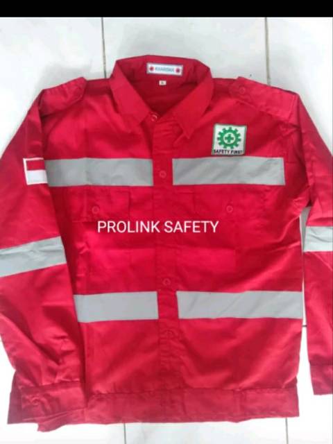 SERAGAM BAJU SAFETY HSE MERAH KANCING DOBLE SCOTLIGHT