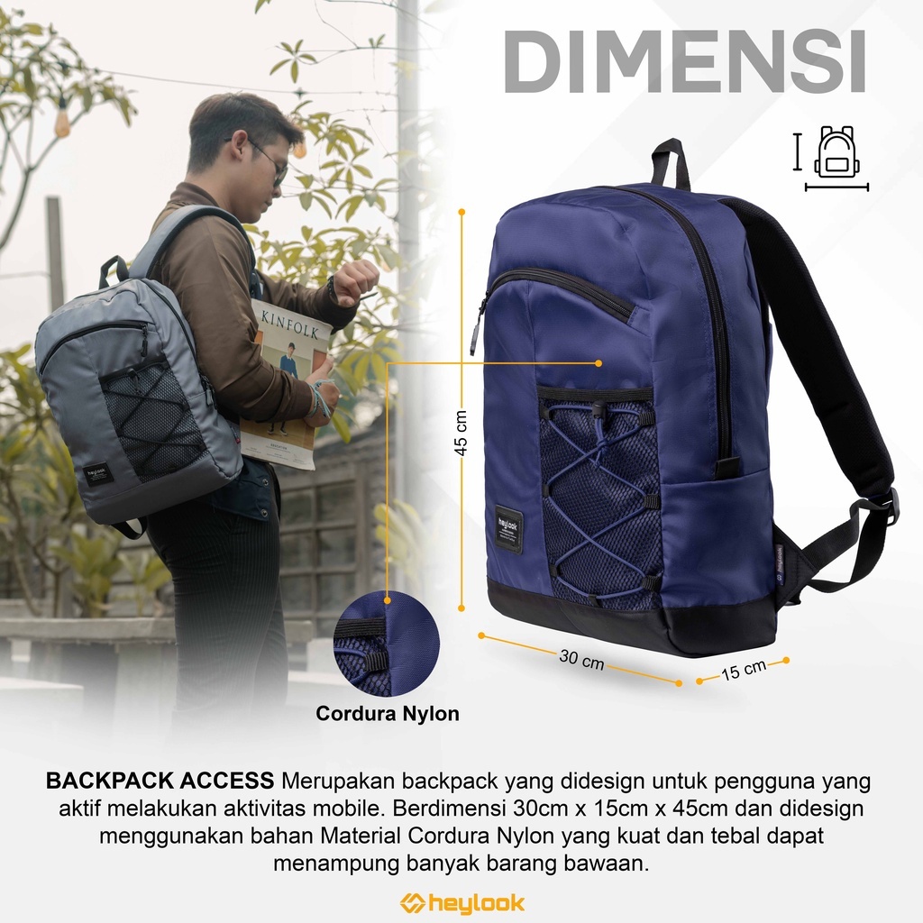 Tas Ransel Pria Tas Punggung Backpack Laptop Tas Sekolah Kuliah Tas Outdoor Travelling Kapasitas 20L