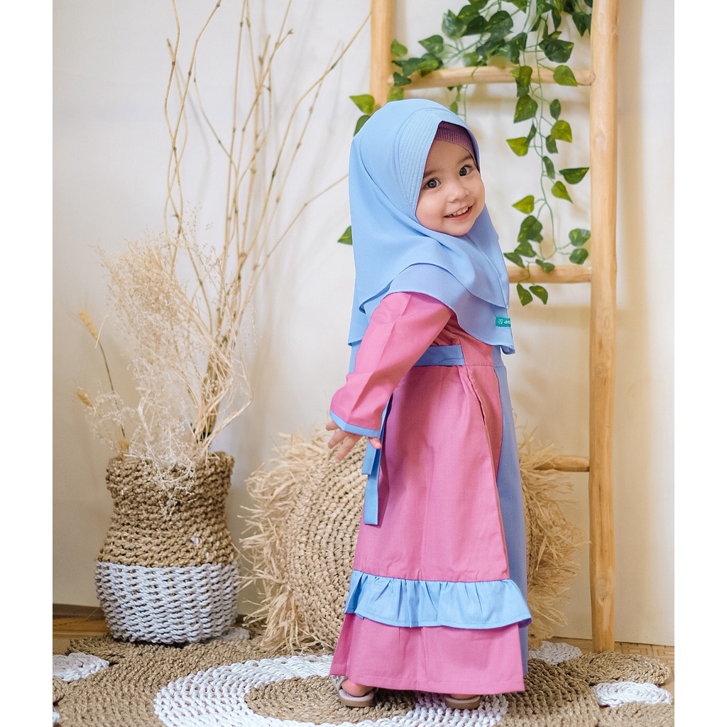 Setelan Gamis Anak Rabiza warna sky blue dan pink free kerudung