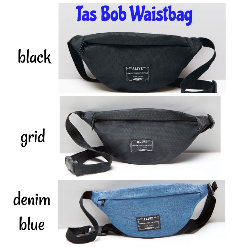 TAS BOB : BLACK , GRID , DENIM BLUE , SOPHIE MARTIN PARIS OFFICIAL ALIVE PROMO WAISTBAG COWOK PRIA M