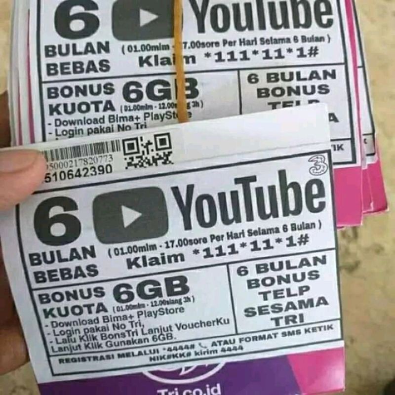 KARTU TRI UNLIMITED YOUTUBE 6 BULAN (MASA AKTIF 6 BULAN)