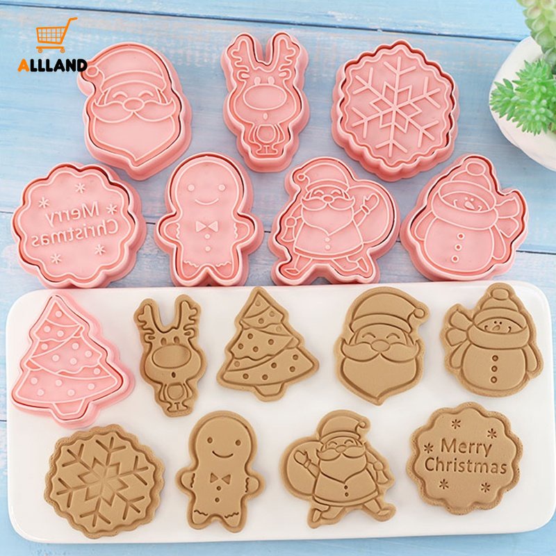 8pcs / Set Cetakan Biskuit / Kue / Dessert Bentuk Kartun Santa Claus / Rusa 3D Bahan Plastik Untuk Pesta Natal