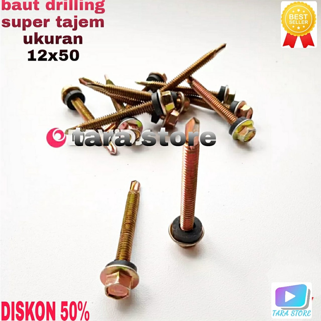 baut baja ringan roofing/drilling 12x50 panjang 5cm isi 100pcs baut roofing/drilling baja ringan uku
