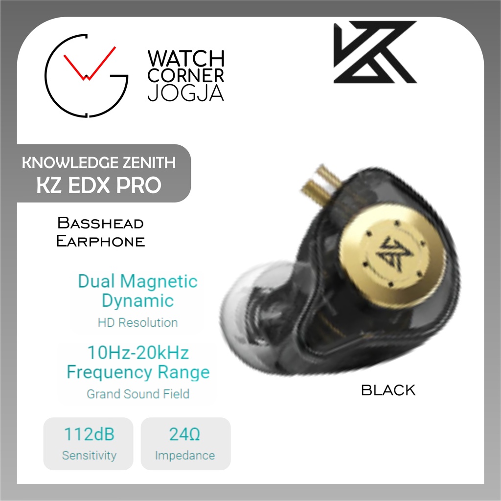 Knowledge Zenith KZ EDX Pro Dynamic Basshead Earphone with MIC HIFI ORIGINAL-Hitam