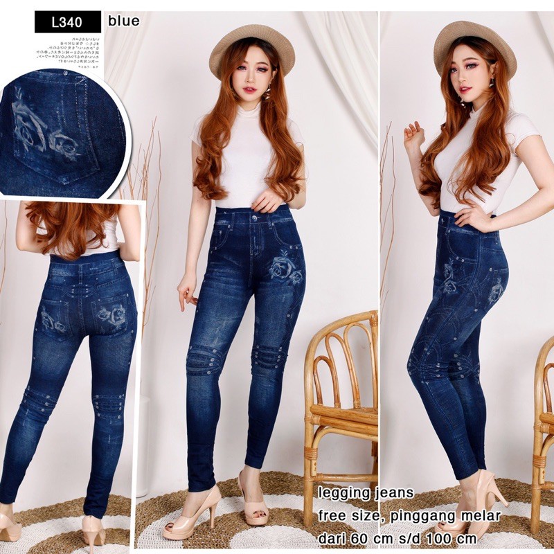 JC- Legging Jeans Import / legging wanita Korea terbaru / legging Model sobek Import