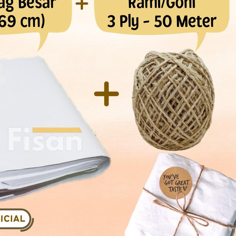 

♧ Paket Hemat 50 Lembar Kertas Packing Doorslag Besar 44x69 + Tali Rami / Goni 3 Ply 50 meter ✽