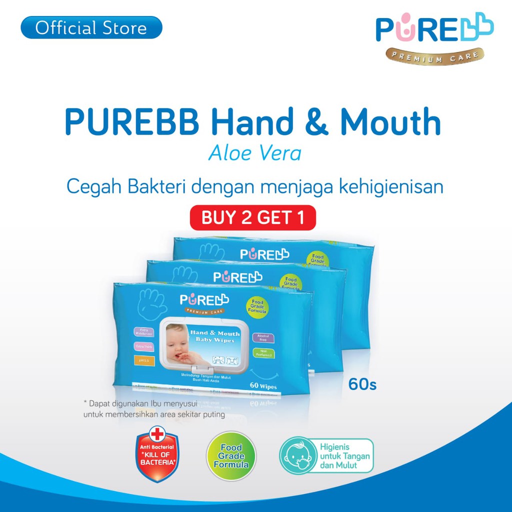 PURE BB Hand and Mouth Baby Wipes 60's - ALD