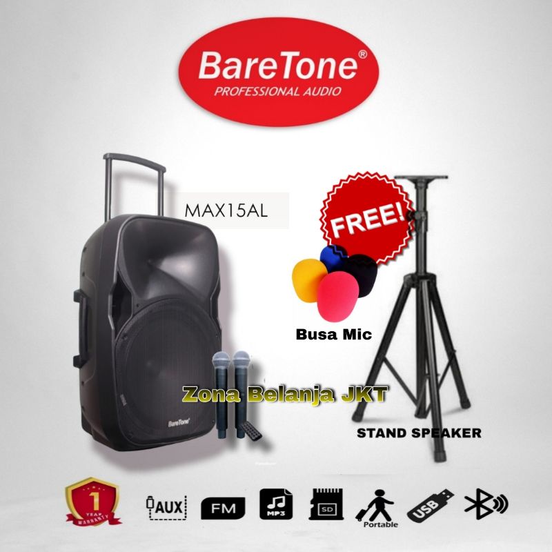 SPEAKER PORTABLE AKTIF WIRELESS MEETING BARETONE 15 INCH MAX 15AL BLUETOOTH ORIGINAL